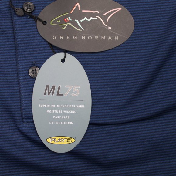 Greg Norman Polo Shirt NWT Mens Large Blue ML75 PlayDry Short Sleeve Pullover - Picture 8 of 13